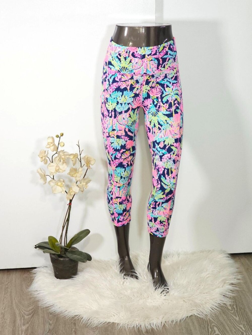 Lilly Pulitzer Oyster Bay Navy Seen And Herd 21" HighRise Crop Legging Sz S 2267